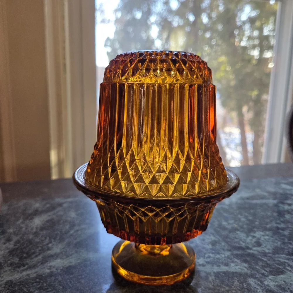 Indiana Glass Amber Pressed Pedestal Votive Holder