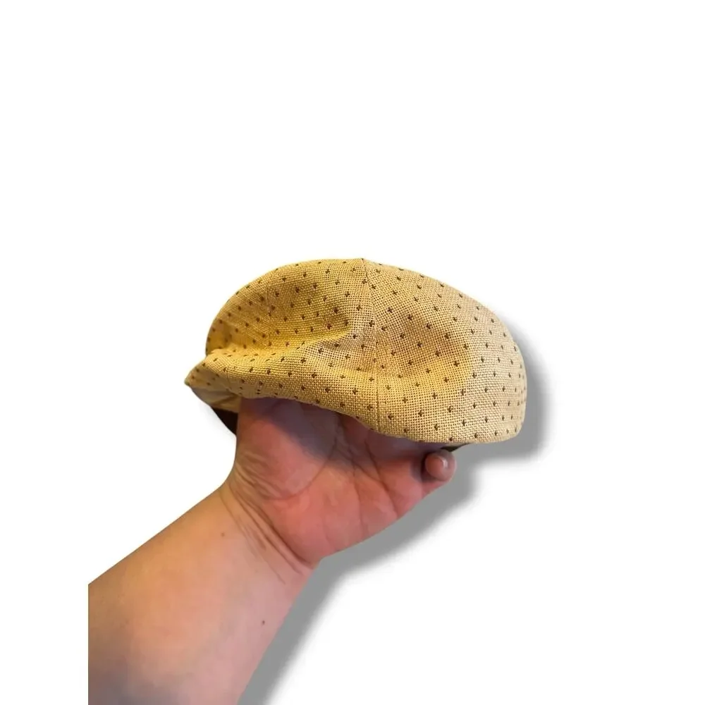 Vintage Infant Newsboy Hat Driver Cap Beige Brown Buckle Baby 6-12M Photo Prop