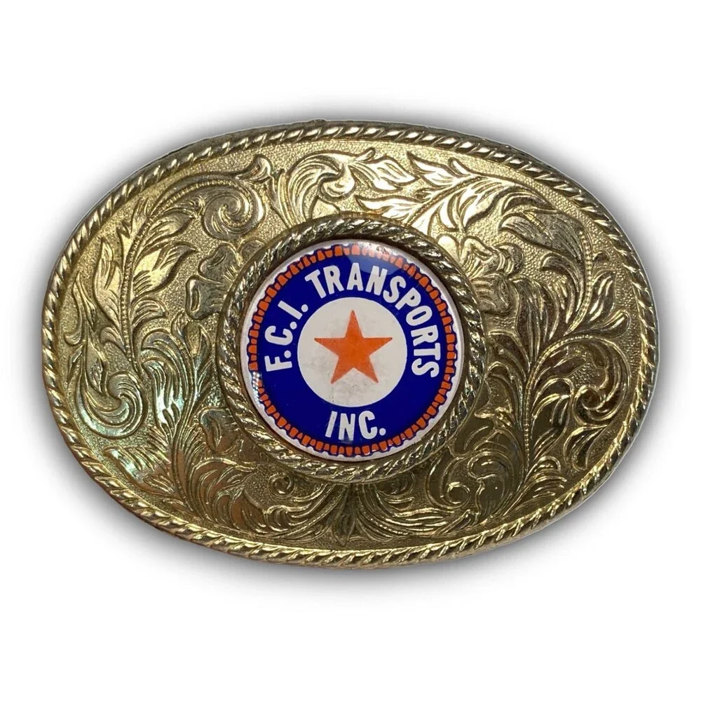 Vintage‎ F.C.I. Transports Belt Buckle – Gold Color Western Filigree Design