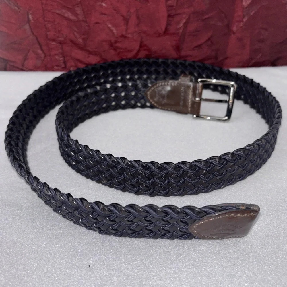 Paul & Shark Men's Braided Leather Stretch Belt Sz 115 XL (42-44) Black Blue EUC