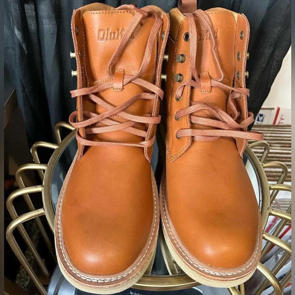 Olukai KilaKila Men's Tan Leather Boots NEW
