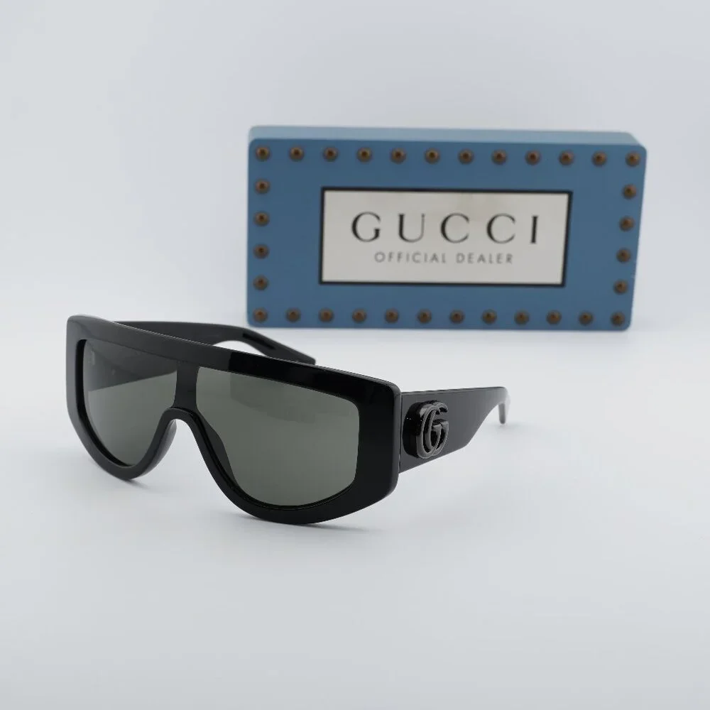 Gucci GG1950S 001 Shield Sunglasses - Shiny Black/Grey