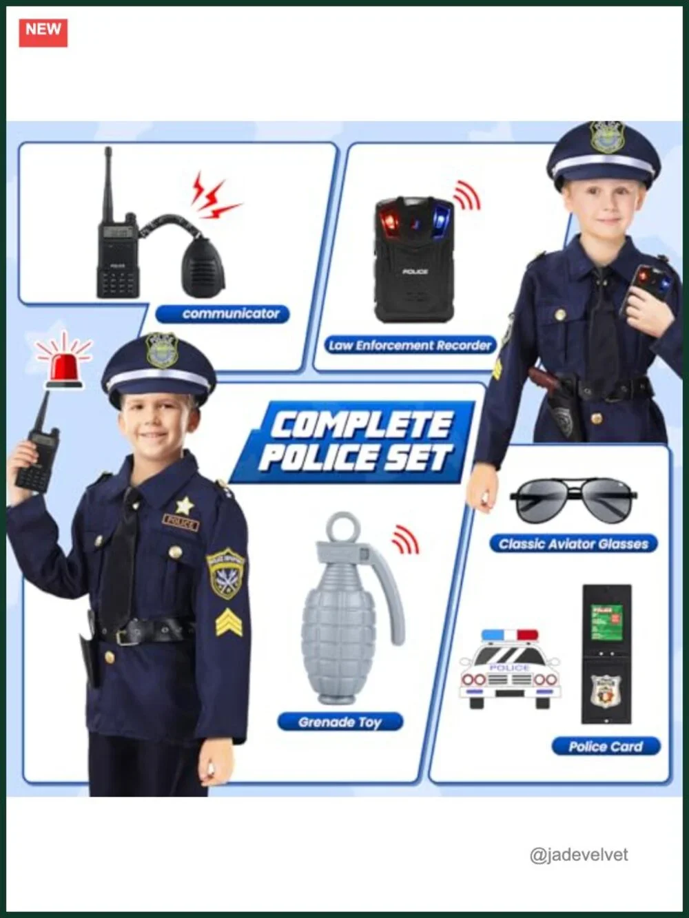 Kids Police Costume Role-Playing Set - 16 Piece Deluxe