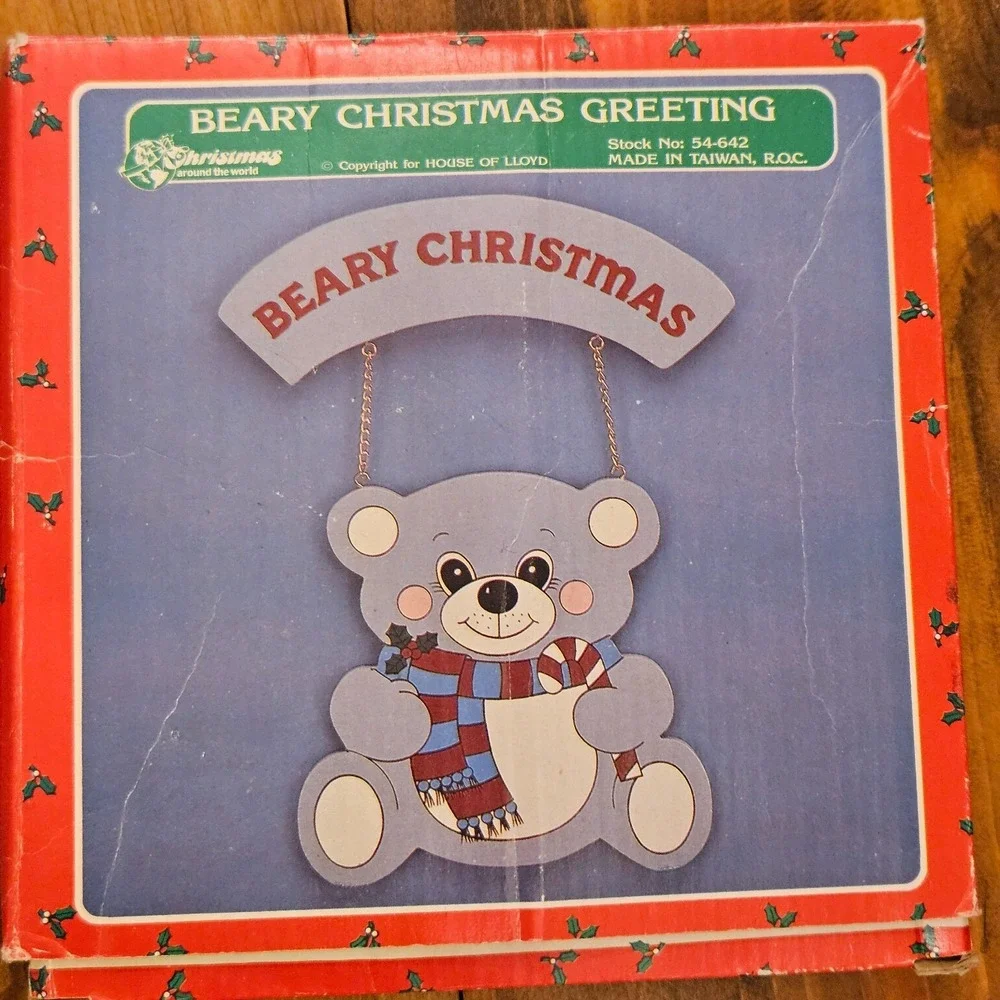 Vintage House of Lloyd Beary Christmas Greeting‎ Wooden Wall Hanging Bear w/ Box