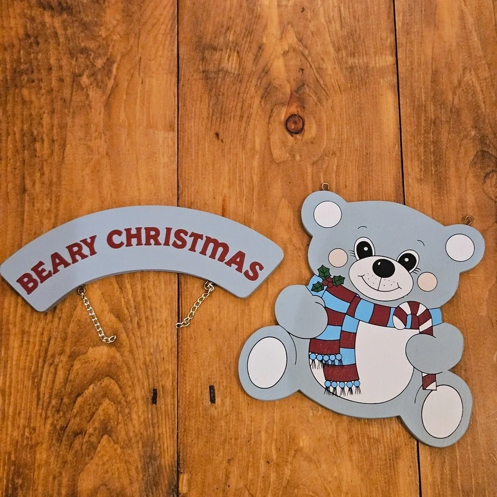Vintage House of Lloyd Beary Christmas Greeting‎ Wooden Wall Hanging Bear w/ Box