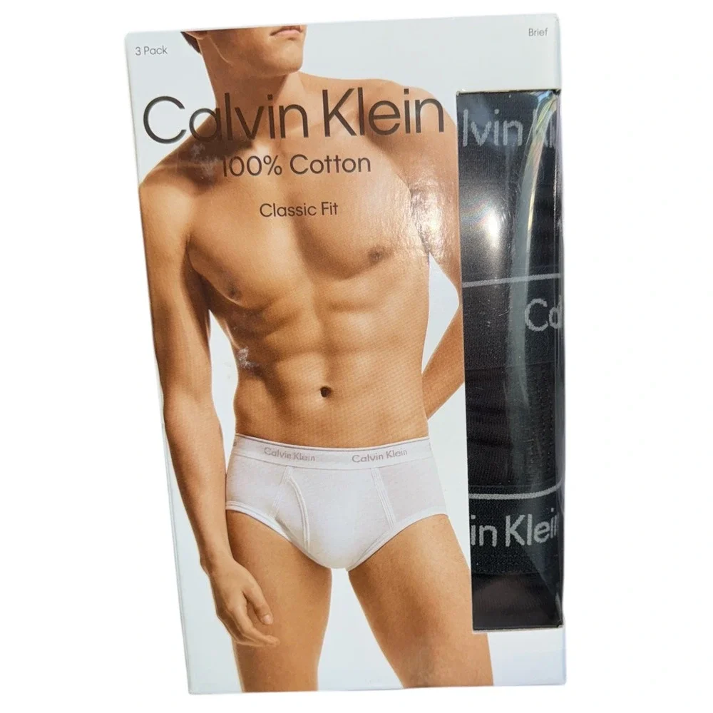 Calvin Klein Mens XL‎ Black Briefs Classic Fit 100% Cotton 3 Pack New