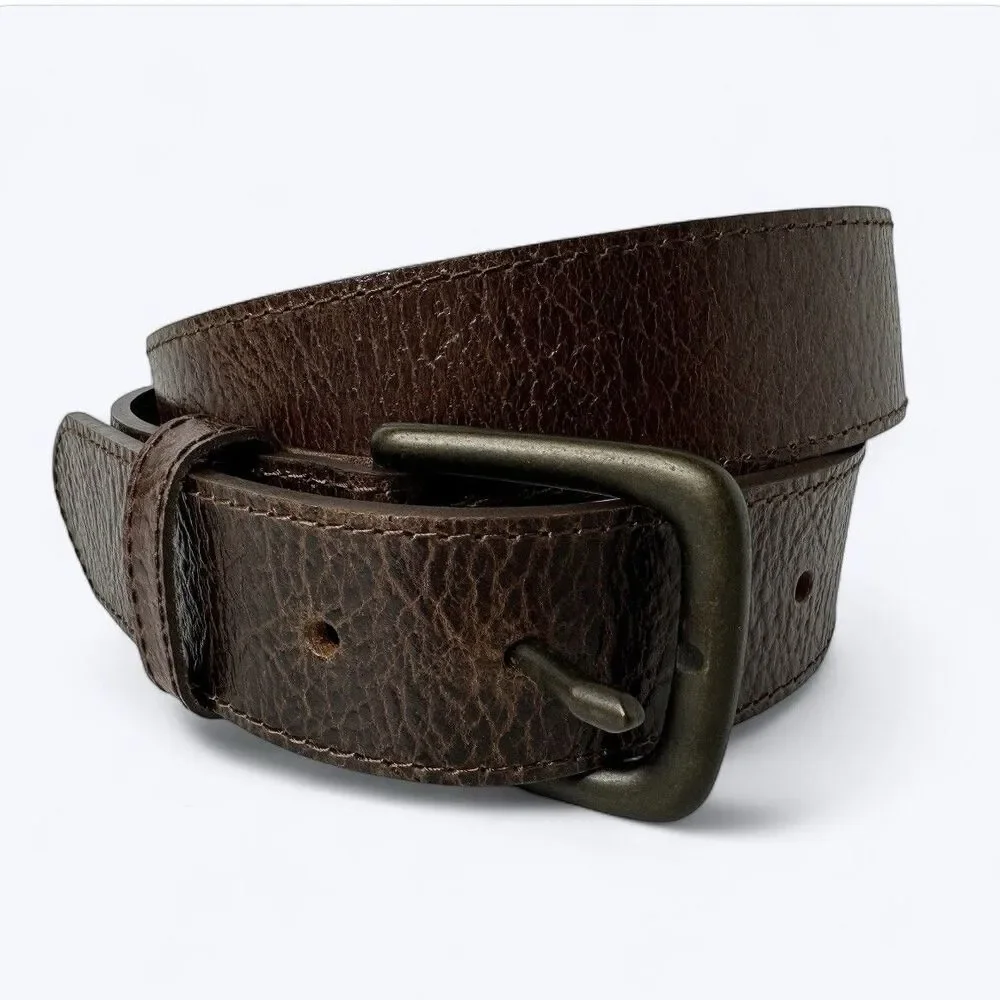 Wrangler‎ Brown Pebbled Leather Belt Mens Sz 34/35 Matte Black Buckle 1.25