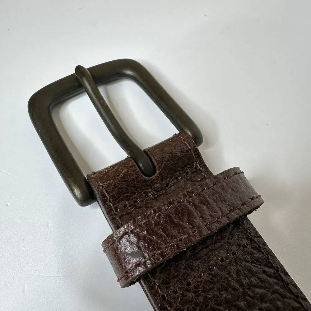 Wrangler‎ Brown Pebbled Leather Belt Mens Sz 34/35 Matte Black Buckle 1.25