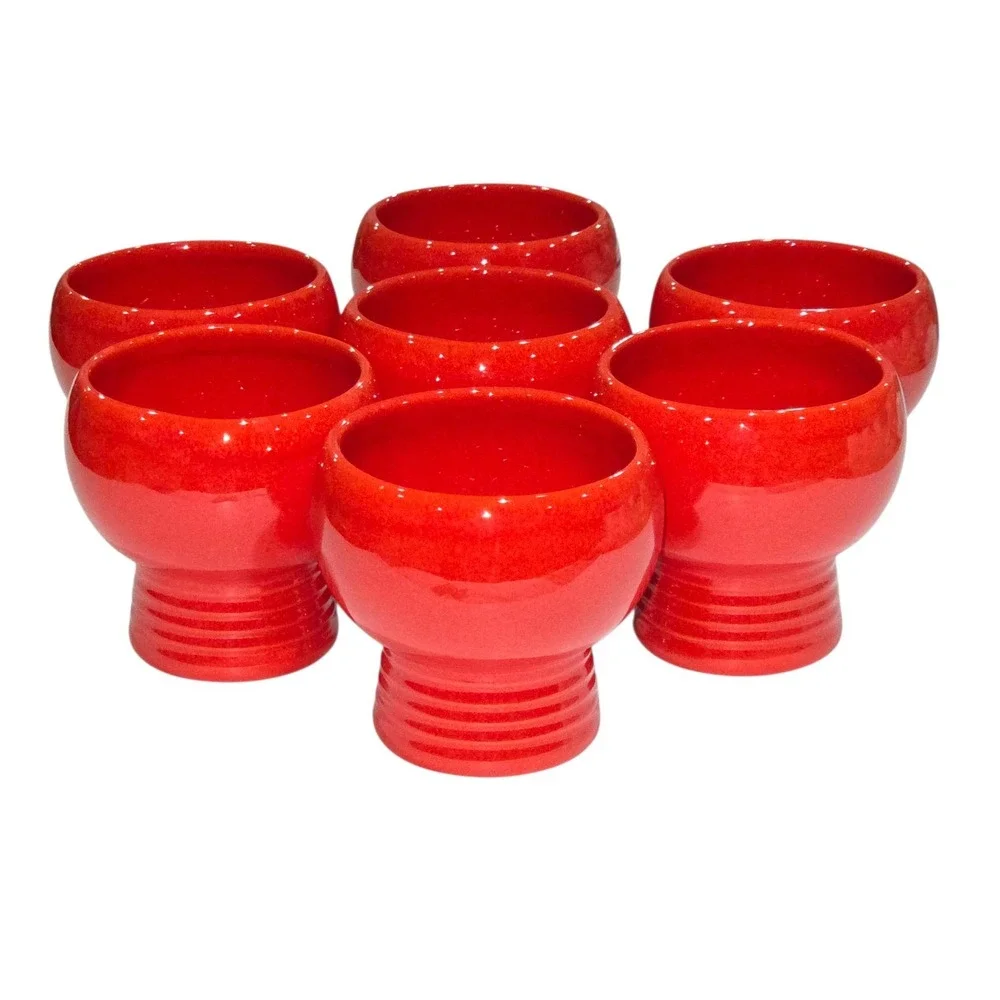 Waechtersbach West Germany Vintage Red Ceramic Goblet Set of 7‎ MCM Cups Chalice