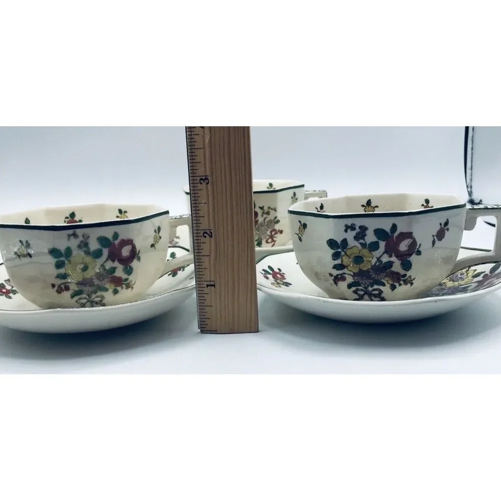 Royal Doulton Old Leeds Sprays D3548‎ 3Cups & 3 Saucers England 1920s