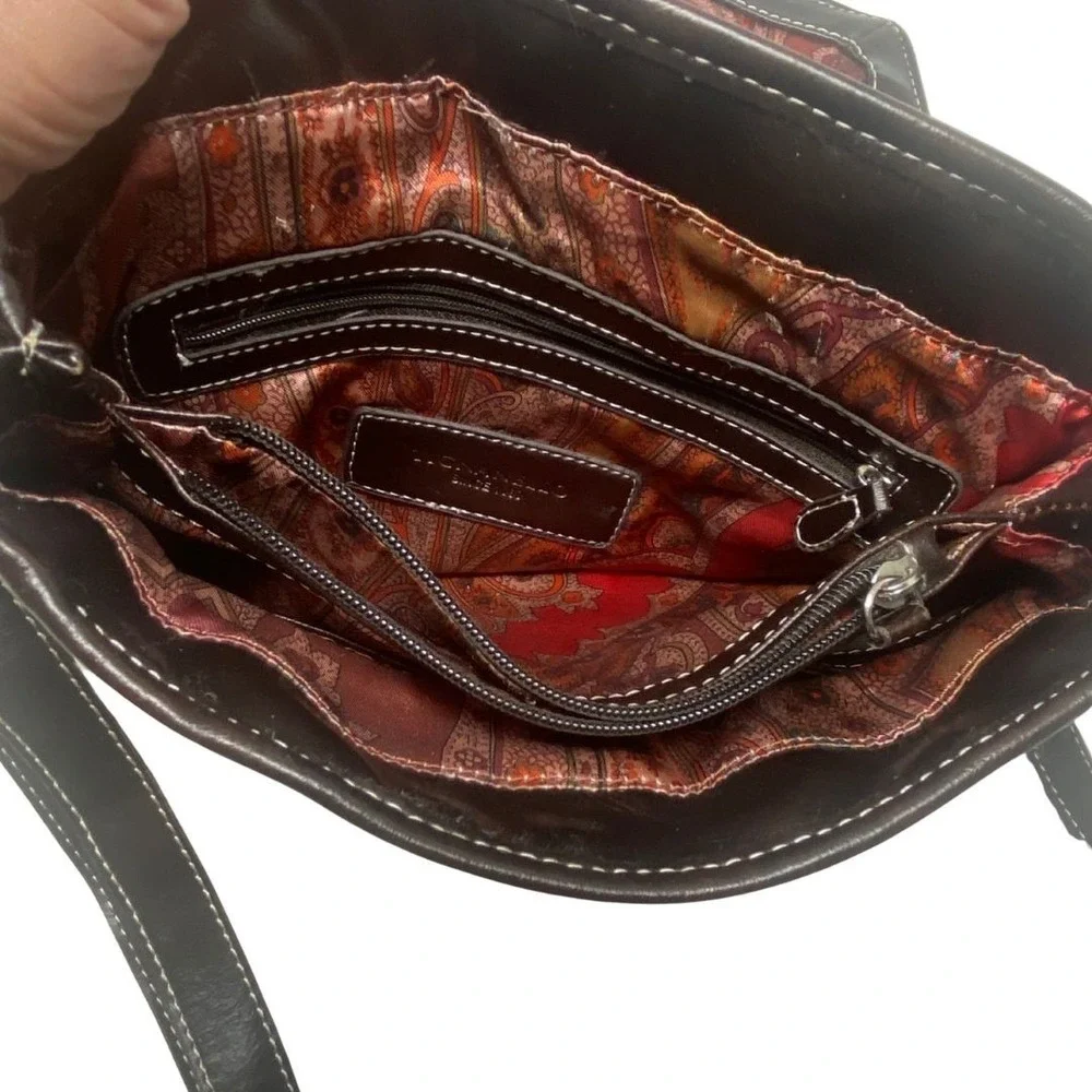 Tignanello Brown Tweed Leather Trim Satchel Shoulder‎ Crossbody Bag