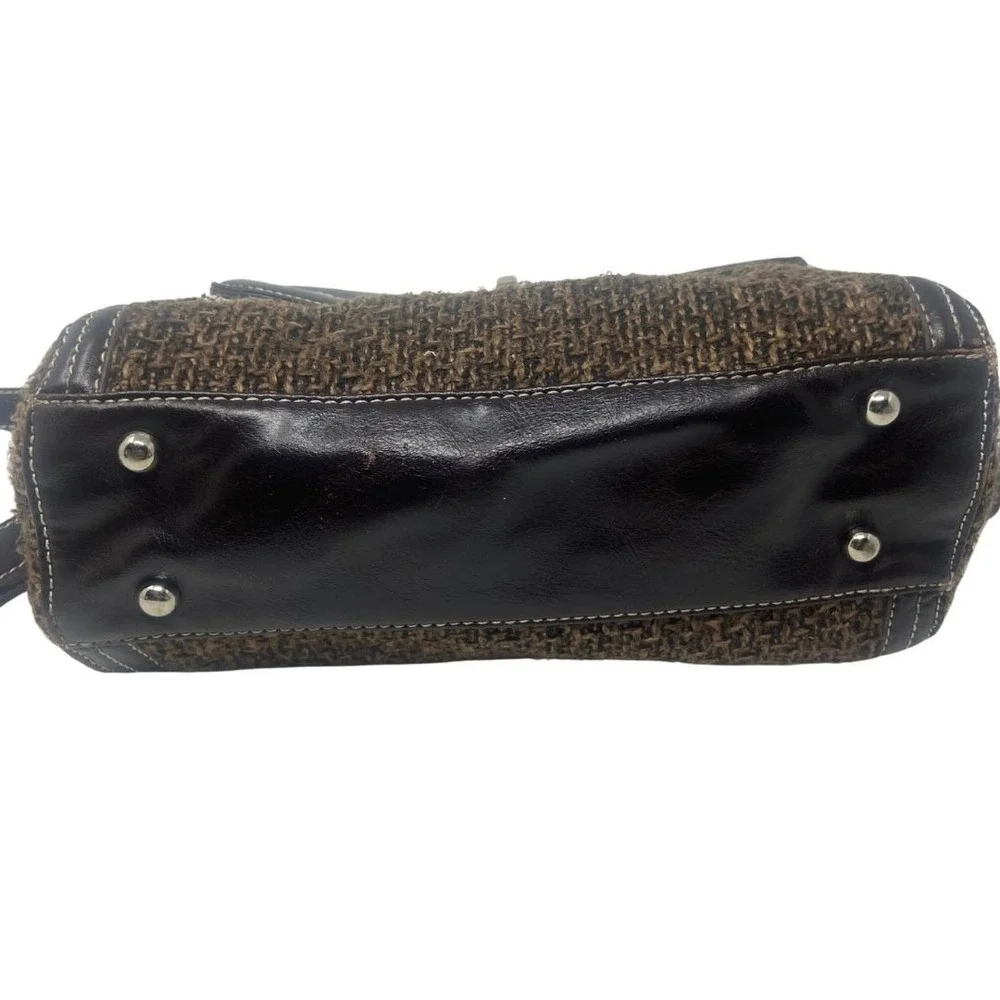 Tignanello Brown Tweed Leather Trim Satchel Shoulder‎ Crossbody Bag