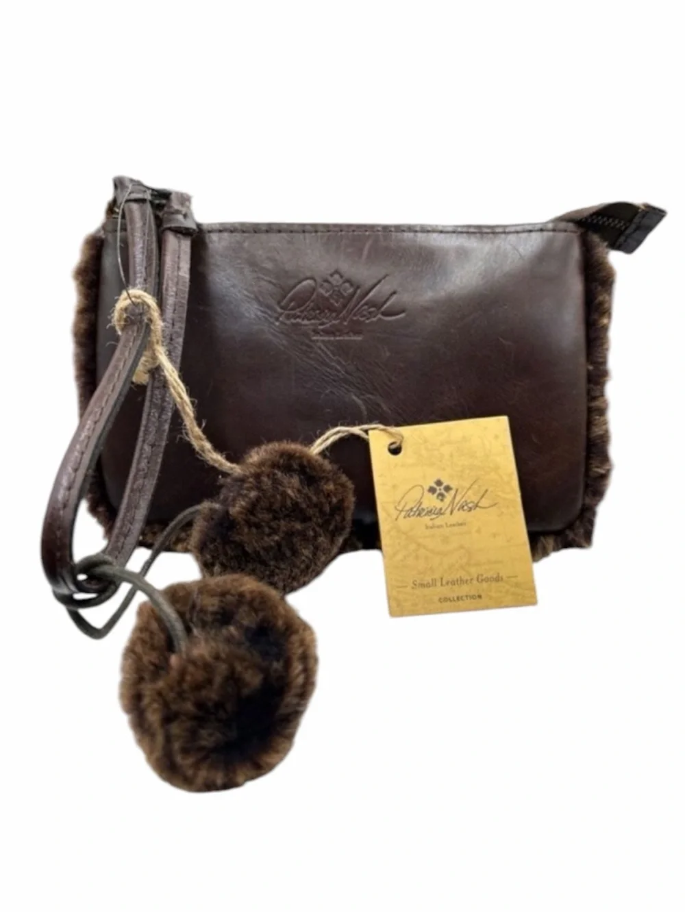 Patricia Nash‎ Chocolate Laser Cut Sherpa Vinovo Genuine Leather Wristlet