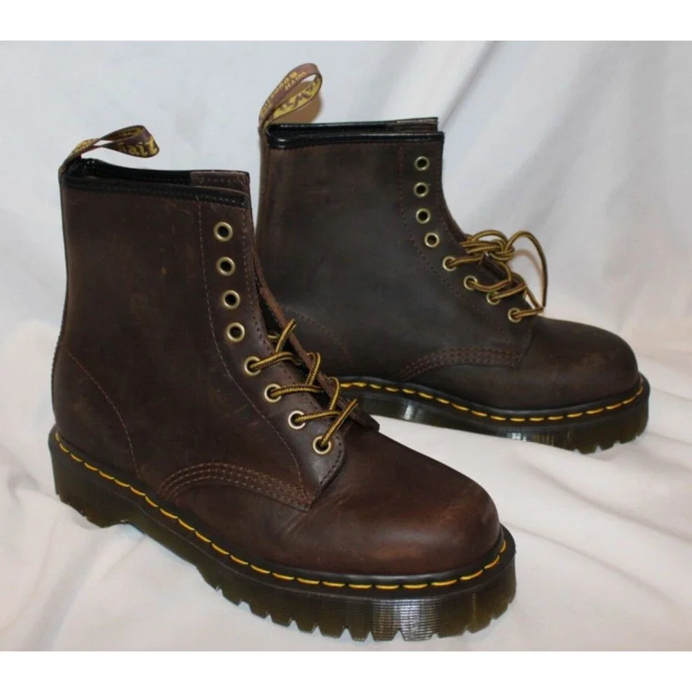 DR. MARTENS MEN'S CRAZY HORSE LEATHER 1460 COMBAT BOOTS‎ BROWN NEW