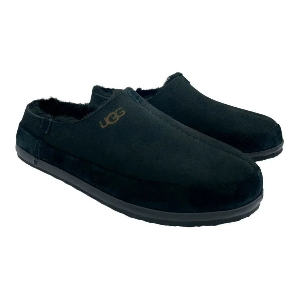 NIB UGG MEN'S PARKDALE SLIP ON SUEDE‎ SHEARLING LINED CLOG SLIPPERS BLACK
