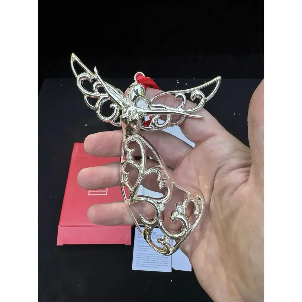Lenox Sparkle And Scroll SILVERPLATED JEWELED Christmas Angel Ornament MIB -S1T