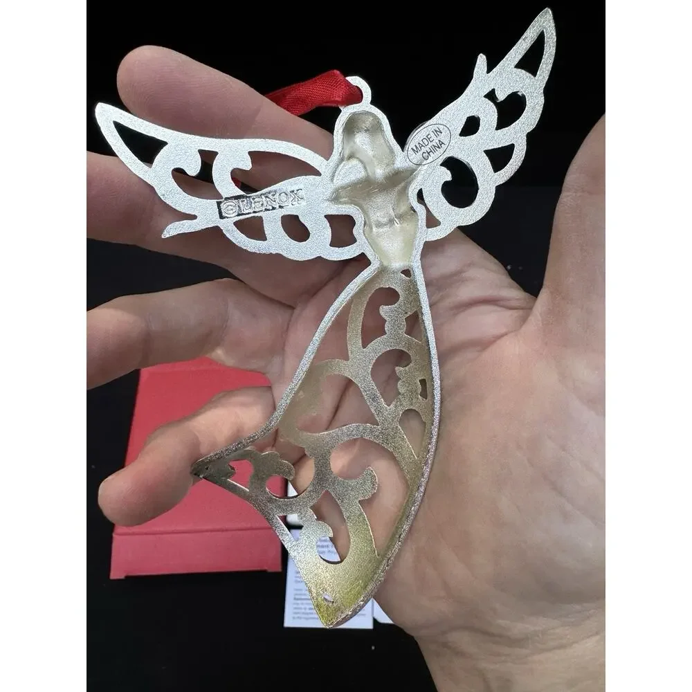 Lenox Sparkle And Scroll SILVERPLATED JEWELED Christmas Angel Ornament MIB -S1T