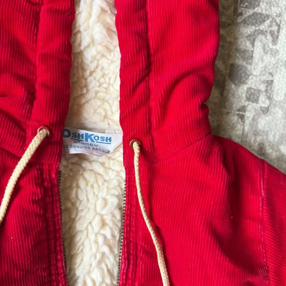 Vintage Oshkosh B Gosh Retro Red Corduroy Sherpa Lined Jacket‎ Hooded Unisex 6-9