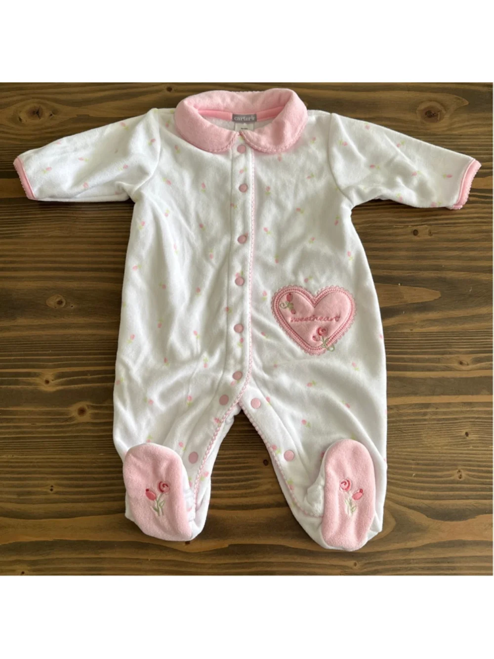 Vintage Carter's Footed Sleeper Baby Girl 3 Months Pink Floral Snap Front