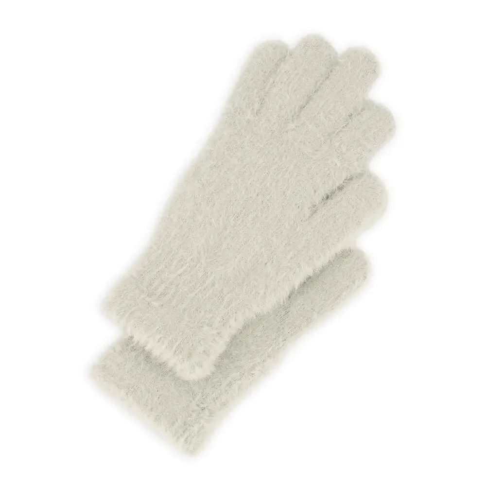 New Gray Solid Eyelash Knit Gloves Mittens Winter Soft Fuzzy Grey‎
