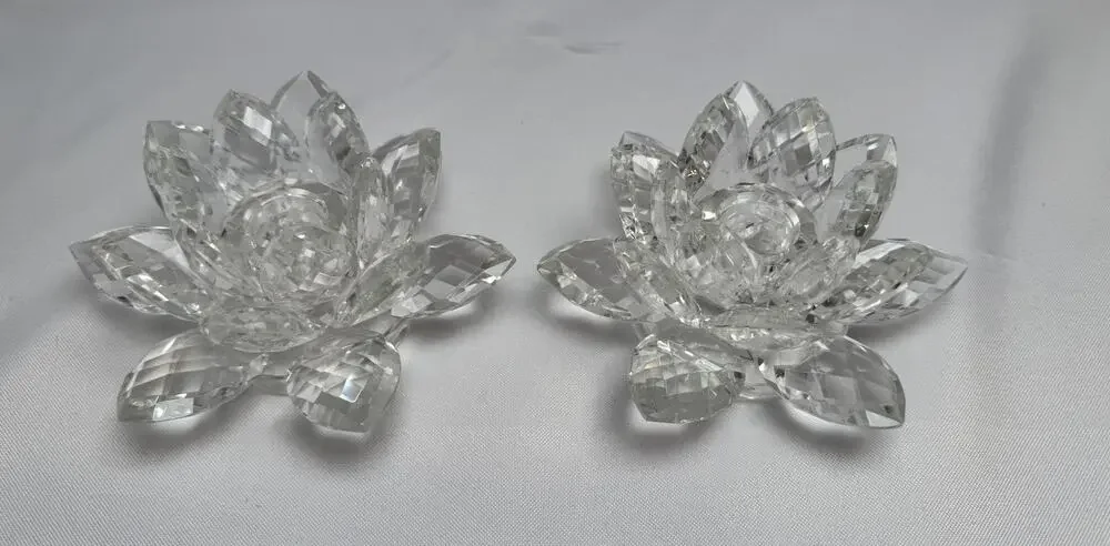 Vintage Shannon Crystal by Godinger Lotus Flower Taper Candle Holder-Set of 2