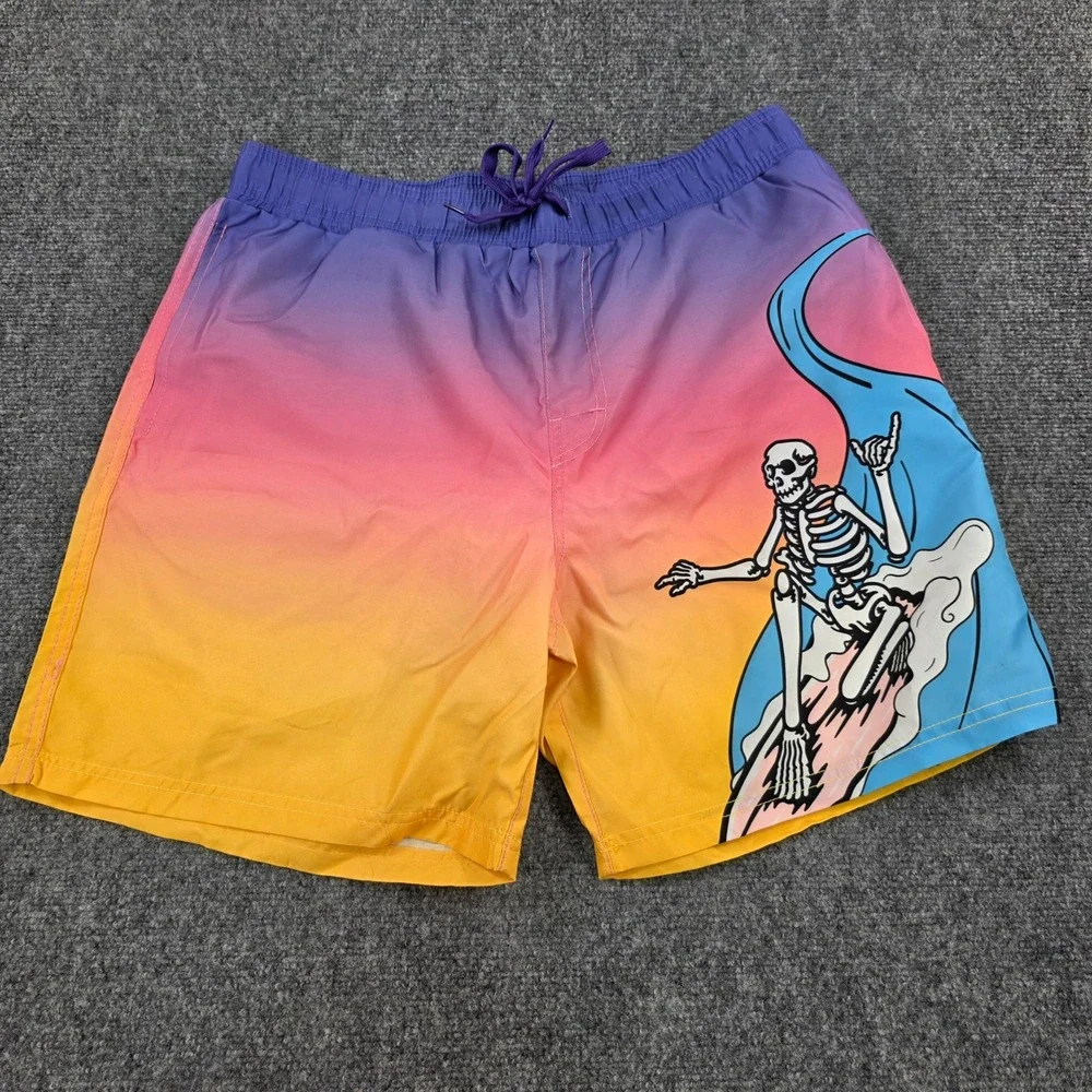 Men's XL Chemistry Skeleton Surfing Graphic Swim Trunks Gradient‎ Colors