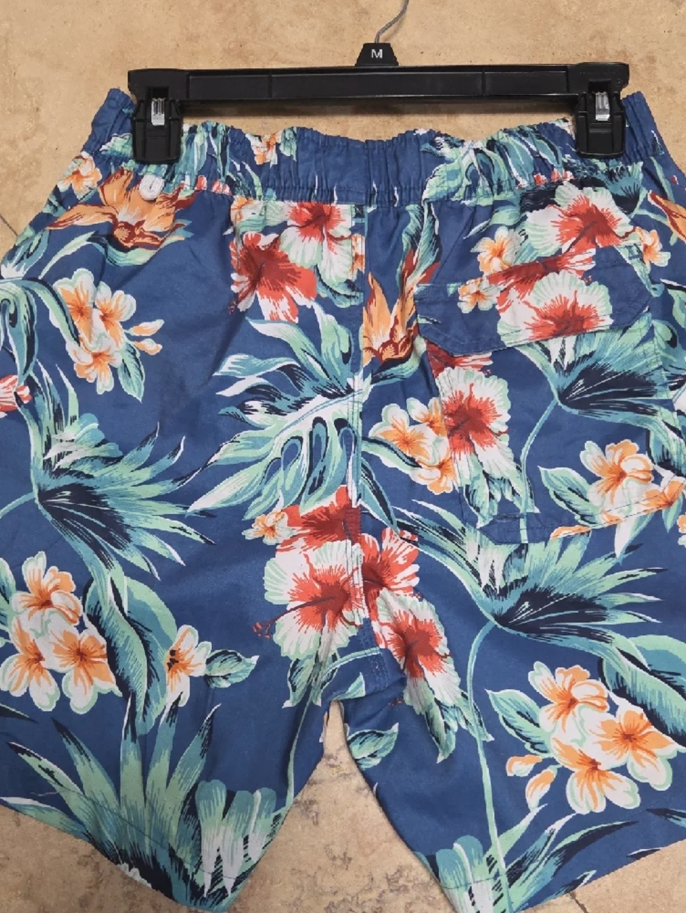 Men's Navy Tropical Floral Swim Board Shorts Blue Wave Size Small.