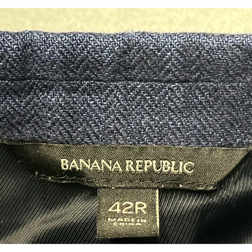 NWOT Banana Republic 42R Navy Linen Herringbone‎ Blazer Slim Fit Tailored Sport