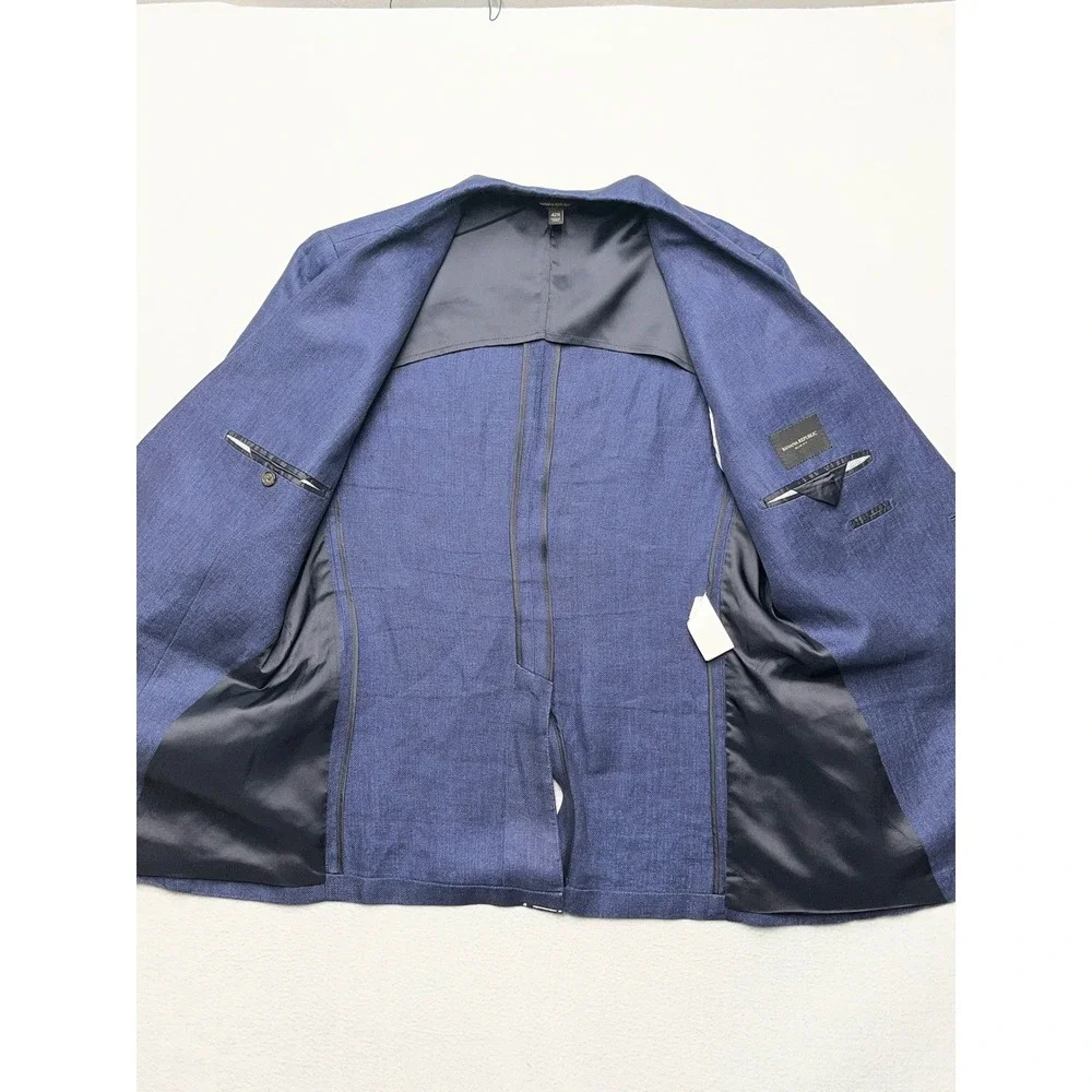 NWOT Banana Republic 42R Navy Linen Herringbone‎ Blazer Slim Fit Tailored Sport