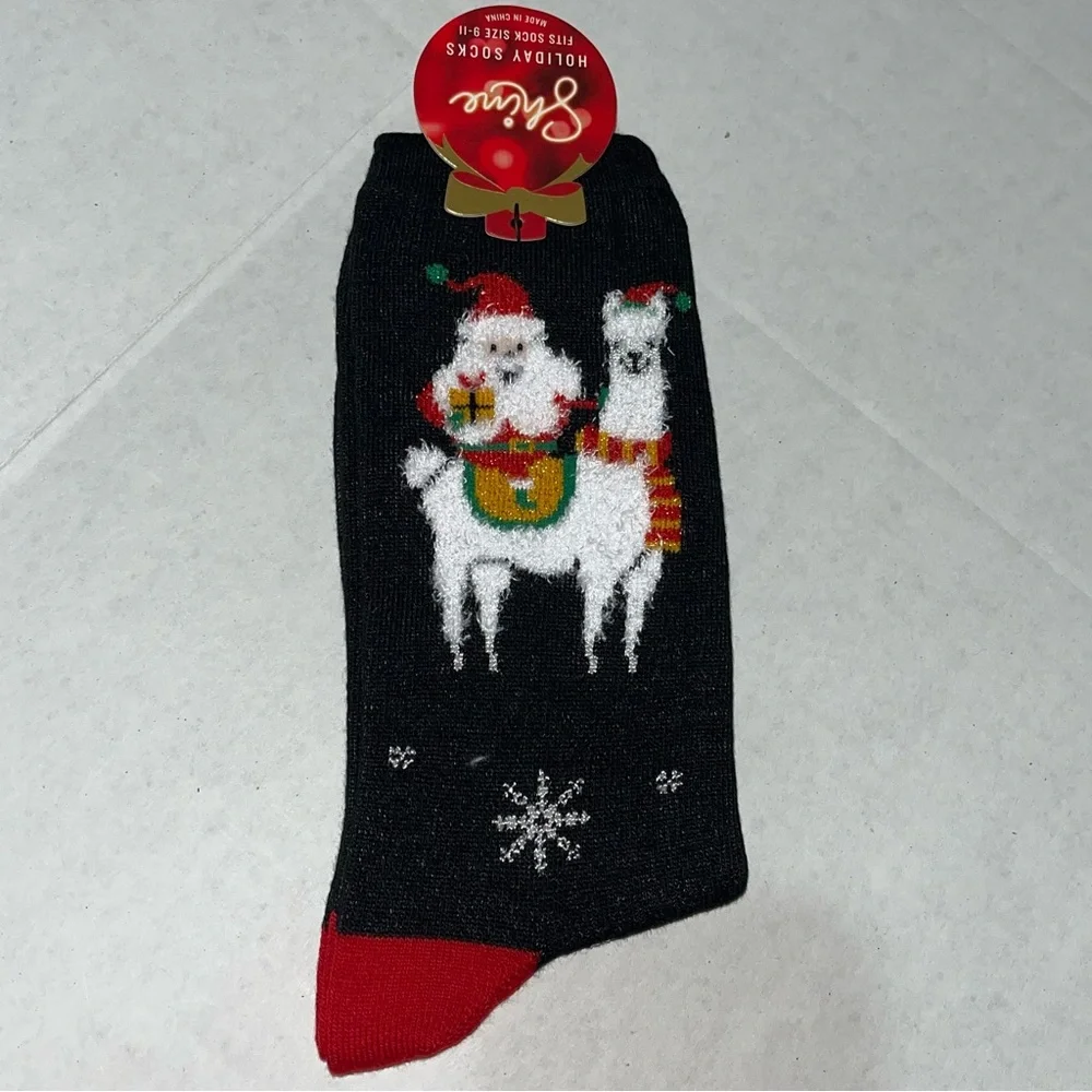 Shine Holiday Santa Riding a Llama Socks New With‎ Tags