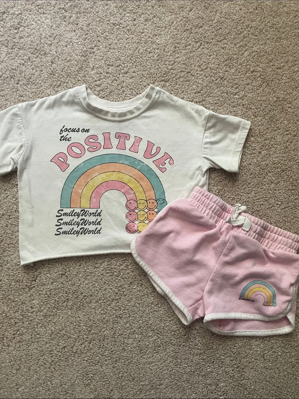 Kids Positive Rainbow Tee and Pink Shorts Set