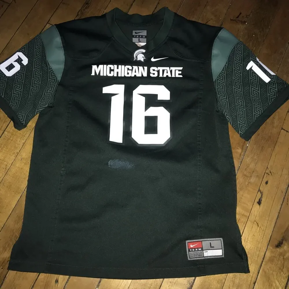 Michigan State Spartans Youth Large Football Jersey Green #16 Nike‎ Team