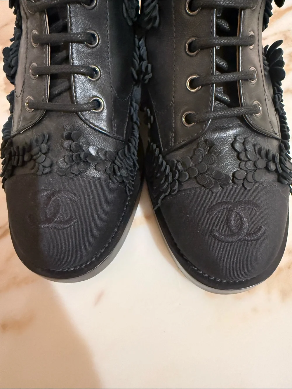 CHANEL black leather