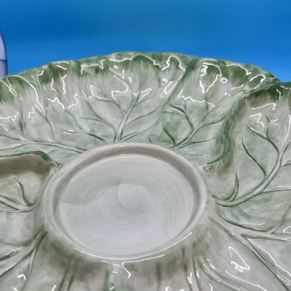 Vintage Fitz 1982 & Floyd Ironstone Cabbage Leaf spring onion Chip & Dip Set ff