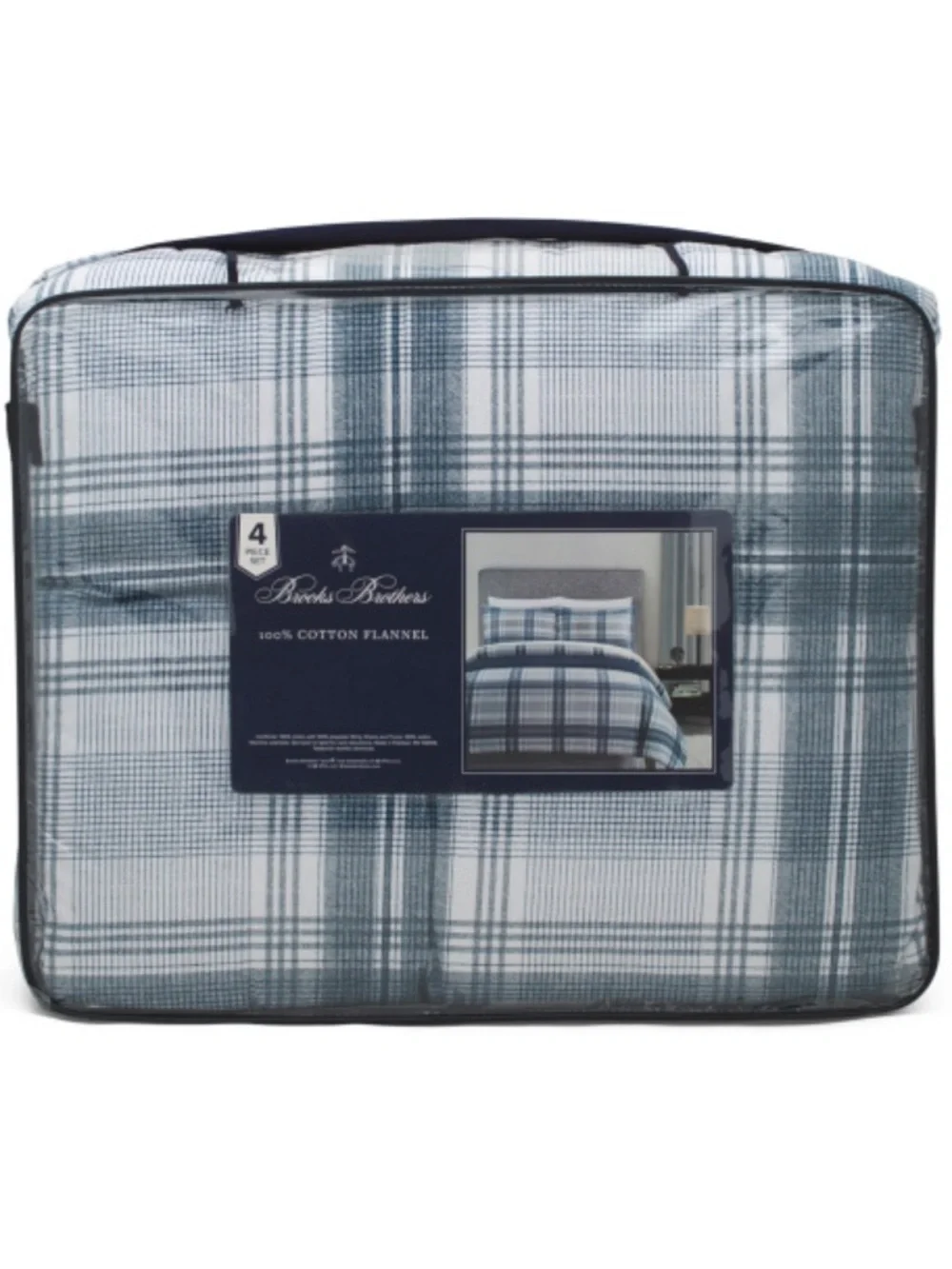 Brooks Brothers Blue and White Plaid Cotton Flannel Bedding Set