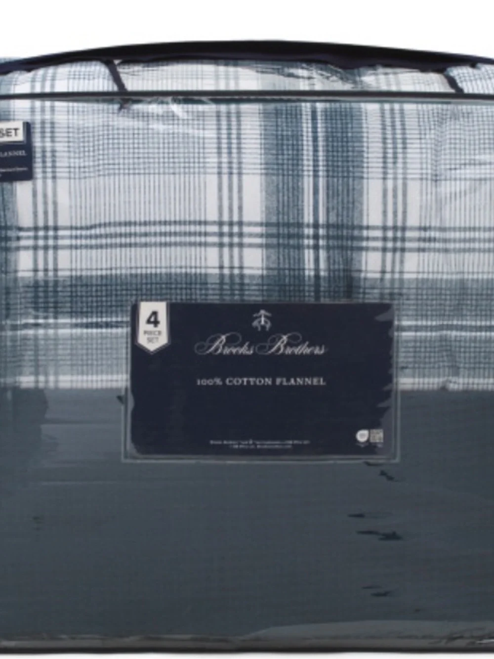 Brooks Brothers Blue and White Plaid Cotton Flannel Bedding Set
