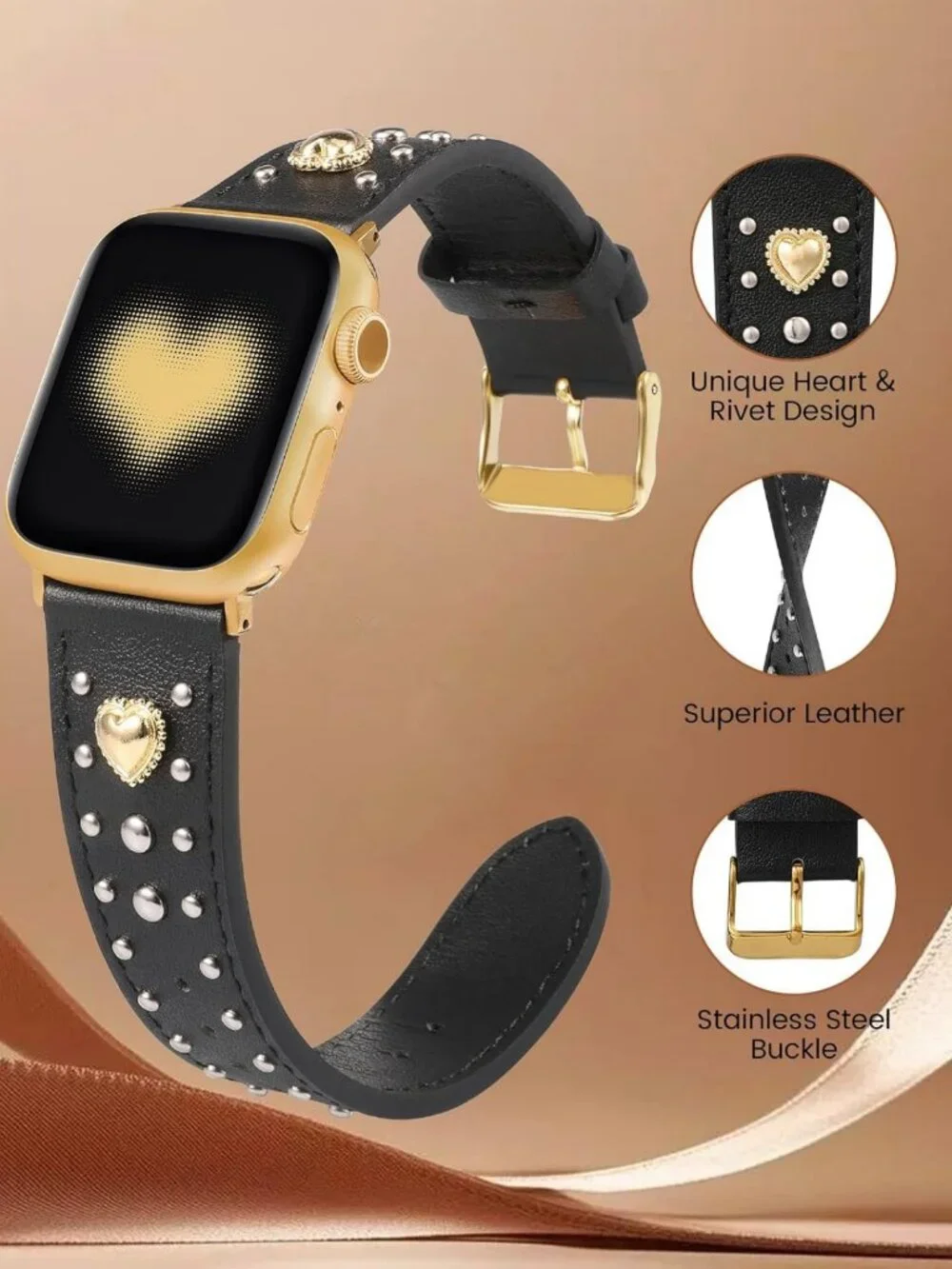 Stylish Studded Leather Apple Watch Band for Women - Adjustable & Durable Design
