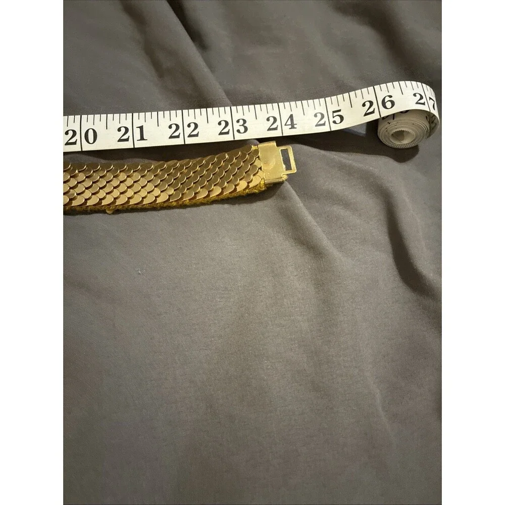 Vintage Brass Stretch Belt Golden Fin Shell Buckle Mermaid Scales 70s Retro