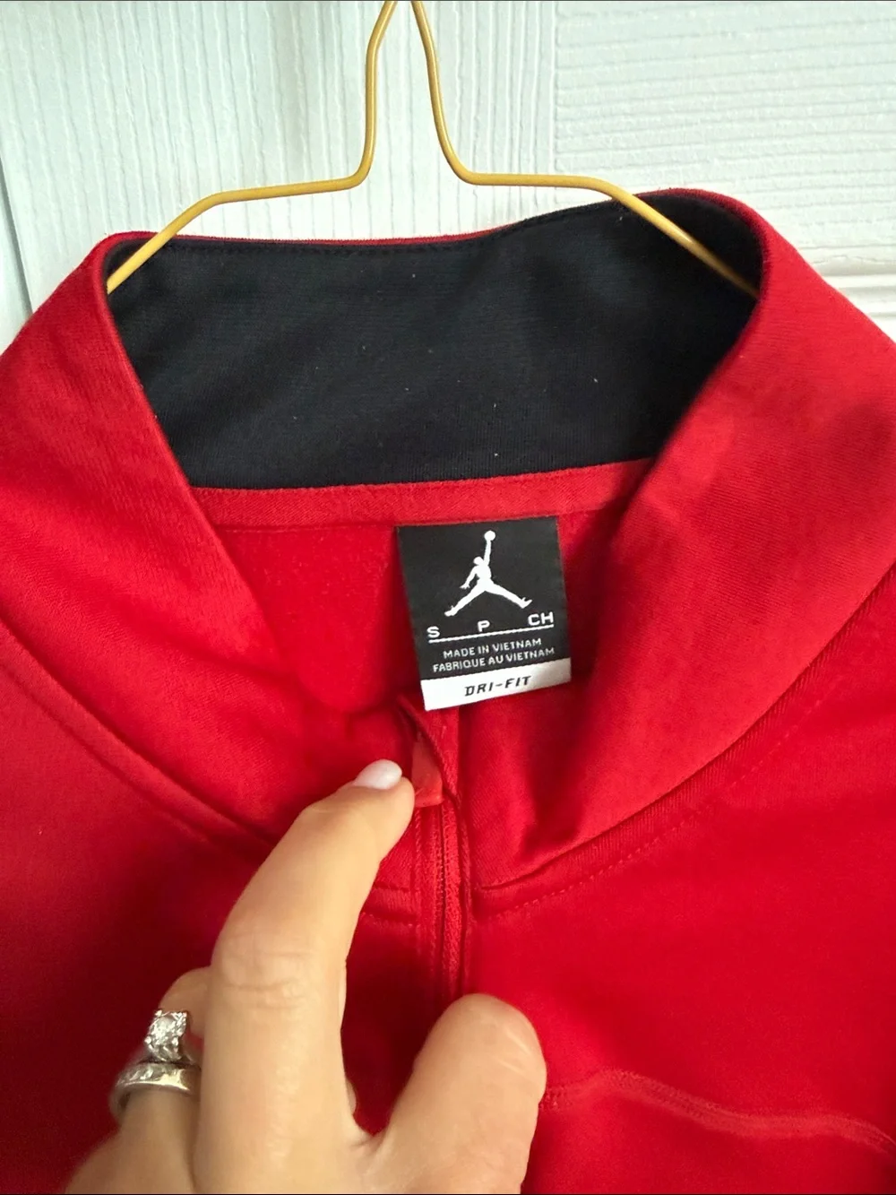 Jordan Red Dri-FIT Quarter-Zip Pullover with Black Collar