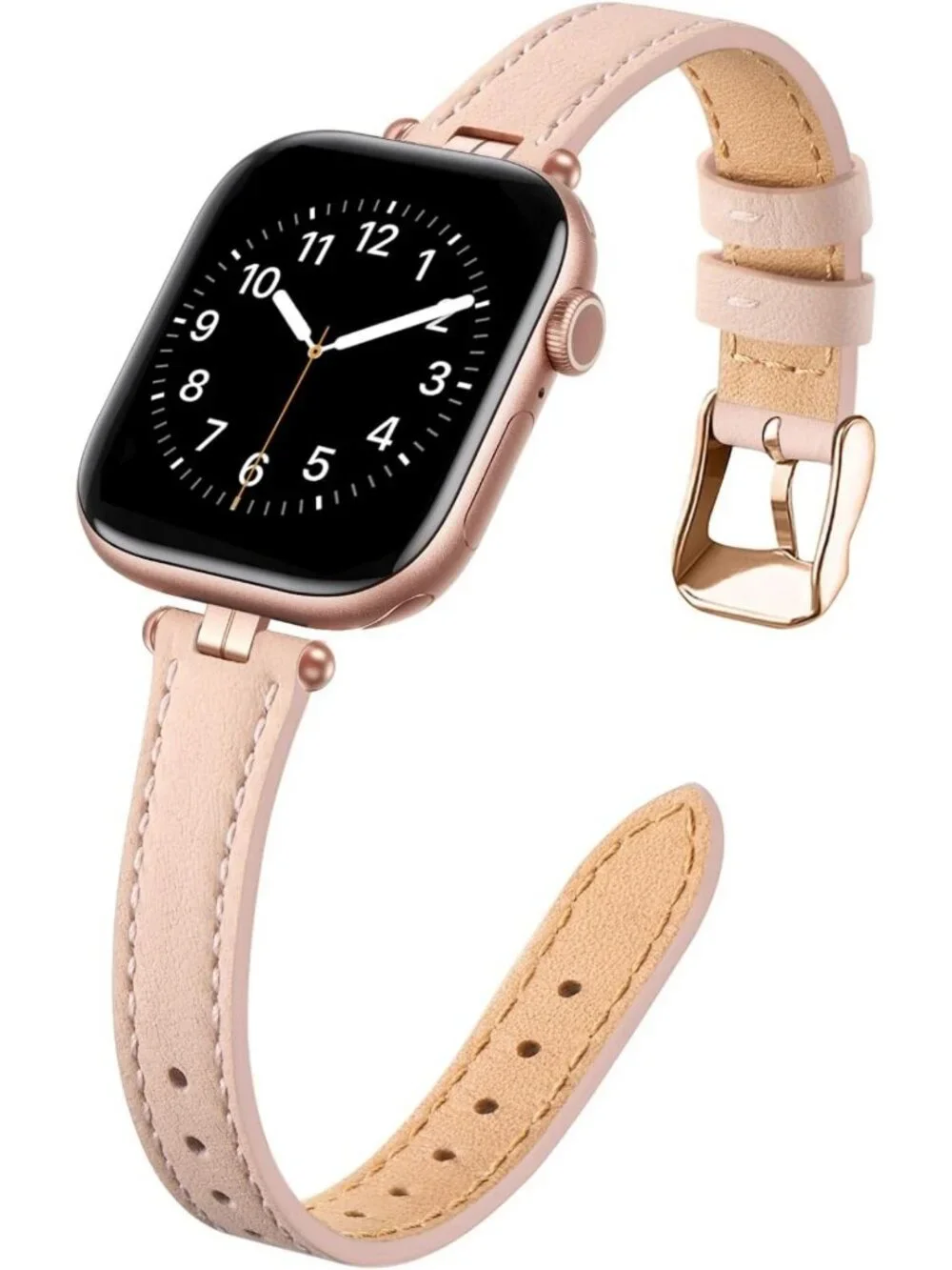 Stylish Thin Leather Apple Watch Band 38mm 40mm 41mm 42mm - Slim Wristband, Pink