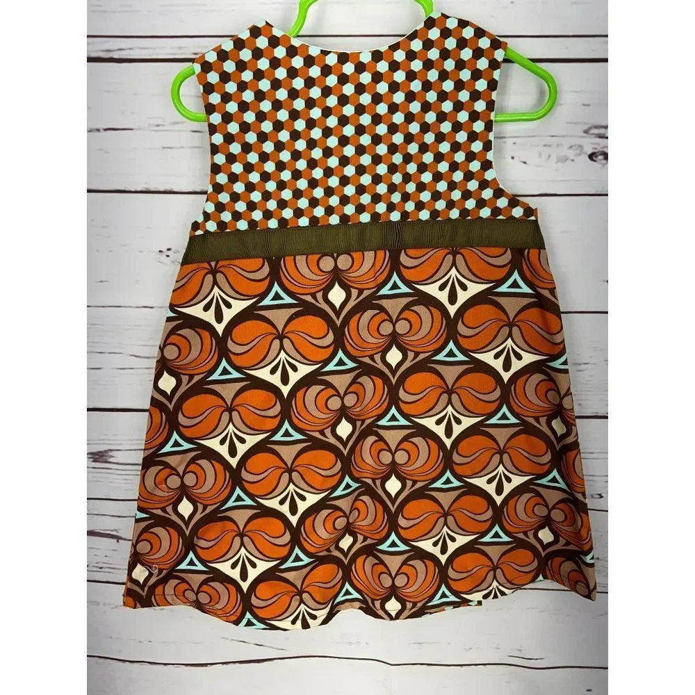 Beanstalk Originals Girl's Size 2T Hippie Psychedelic Brown Orange Circles Dress