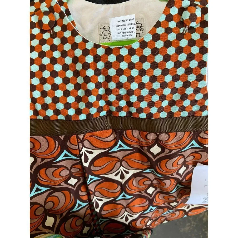 Beanstalk Originals Girl's Size 2T Hippie Psychedelic Brown Orange Circles Dress