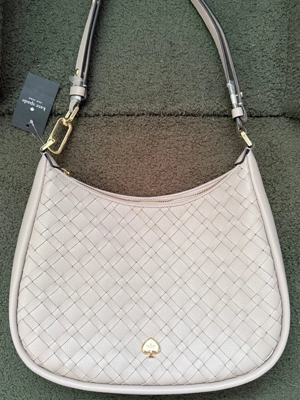 kate spade Woven Leather Shoulder Bag in Light Taupe
