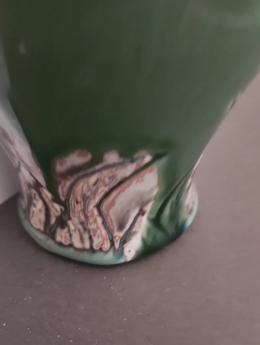 Green Ceramic Vase with Floral Relief