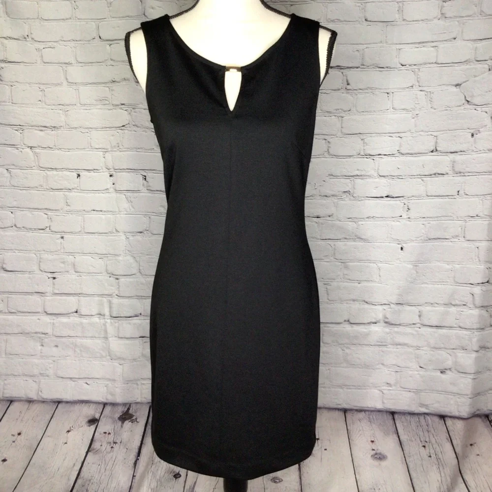Banana Republic Factory Black Sleeveless Body Contour Dress Front Keyhole 2 NWT