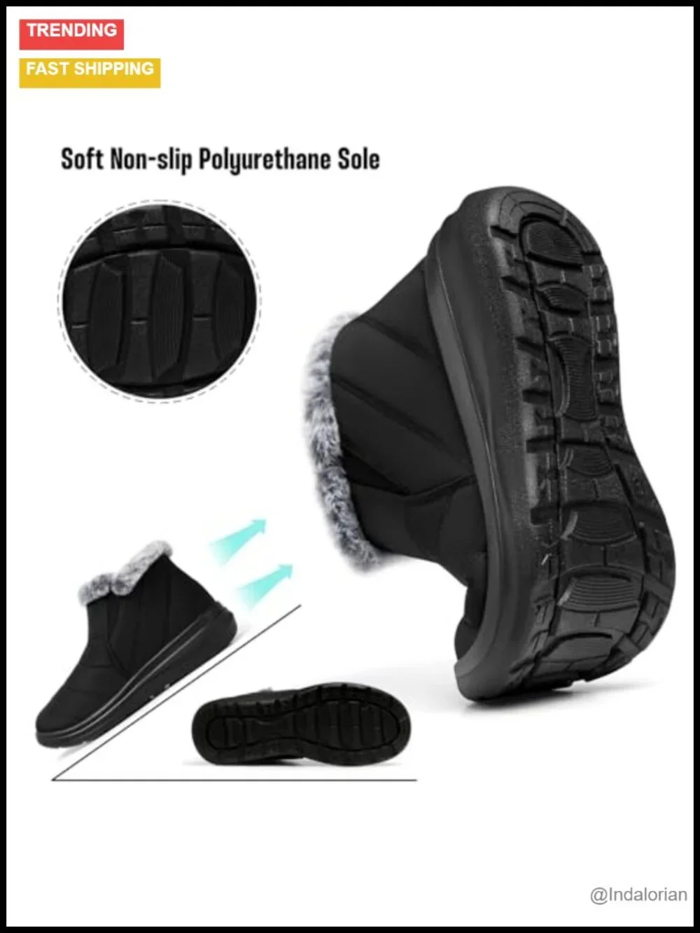 Slip On Ankle Fur Lined Warm Waterproof Insulated Lightweight Non-Slip Snow