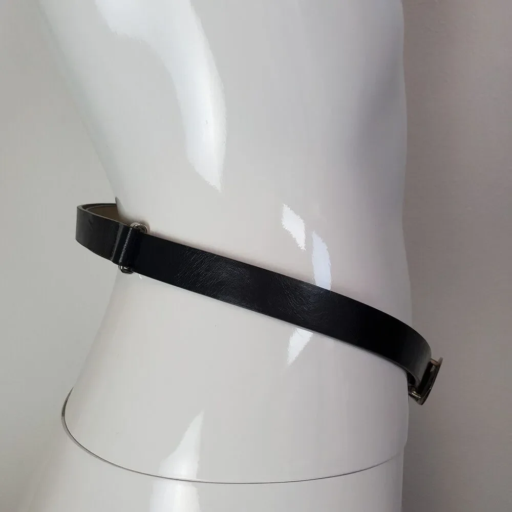 Vintage 80s Silver Buckle Black Belt