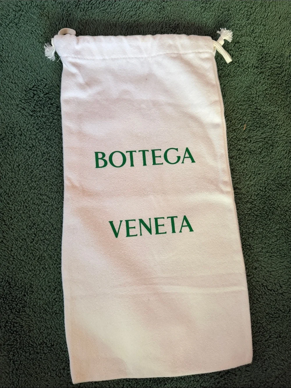 Bottega Veneta White Drawstring Dust Bag with Green Logo