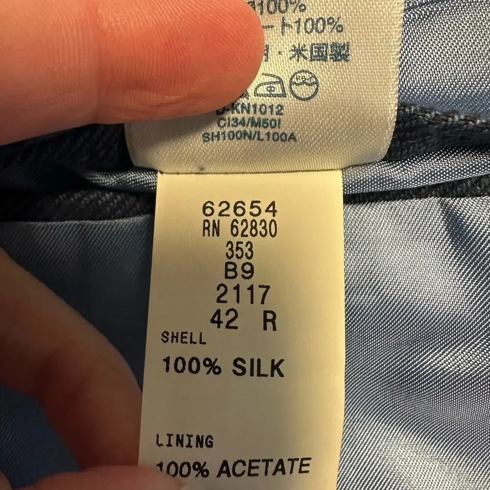 Vintage Lands’ End Blue Silk Sport Coat Blazer Mens 42R Made in USA