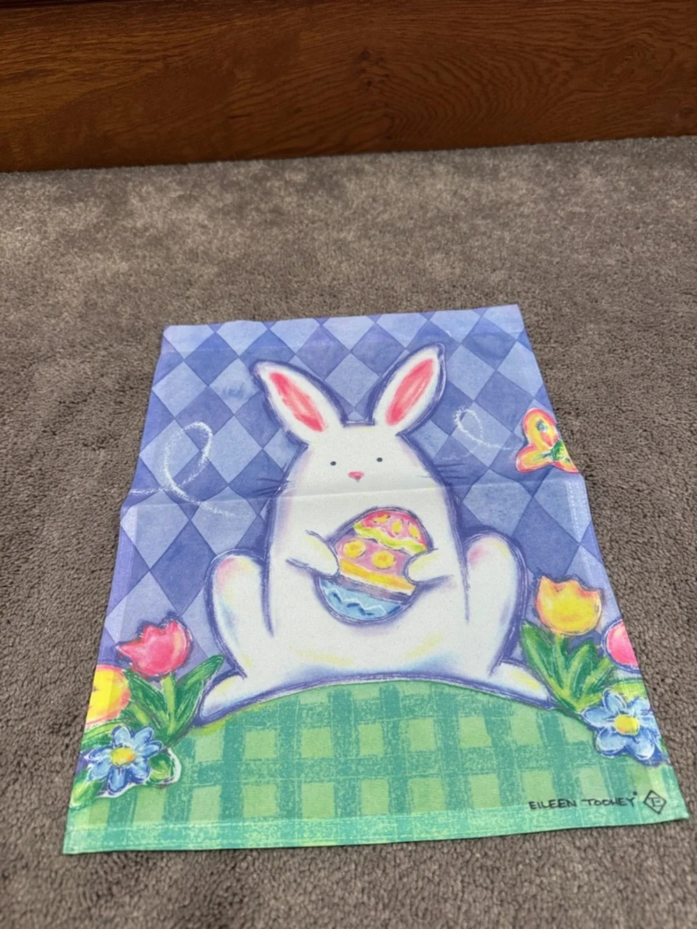 Eileen Toohey Easter Bunny Garden Flag Spring Flowers Egg 11x14.5